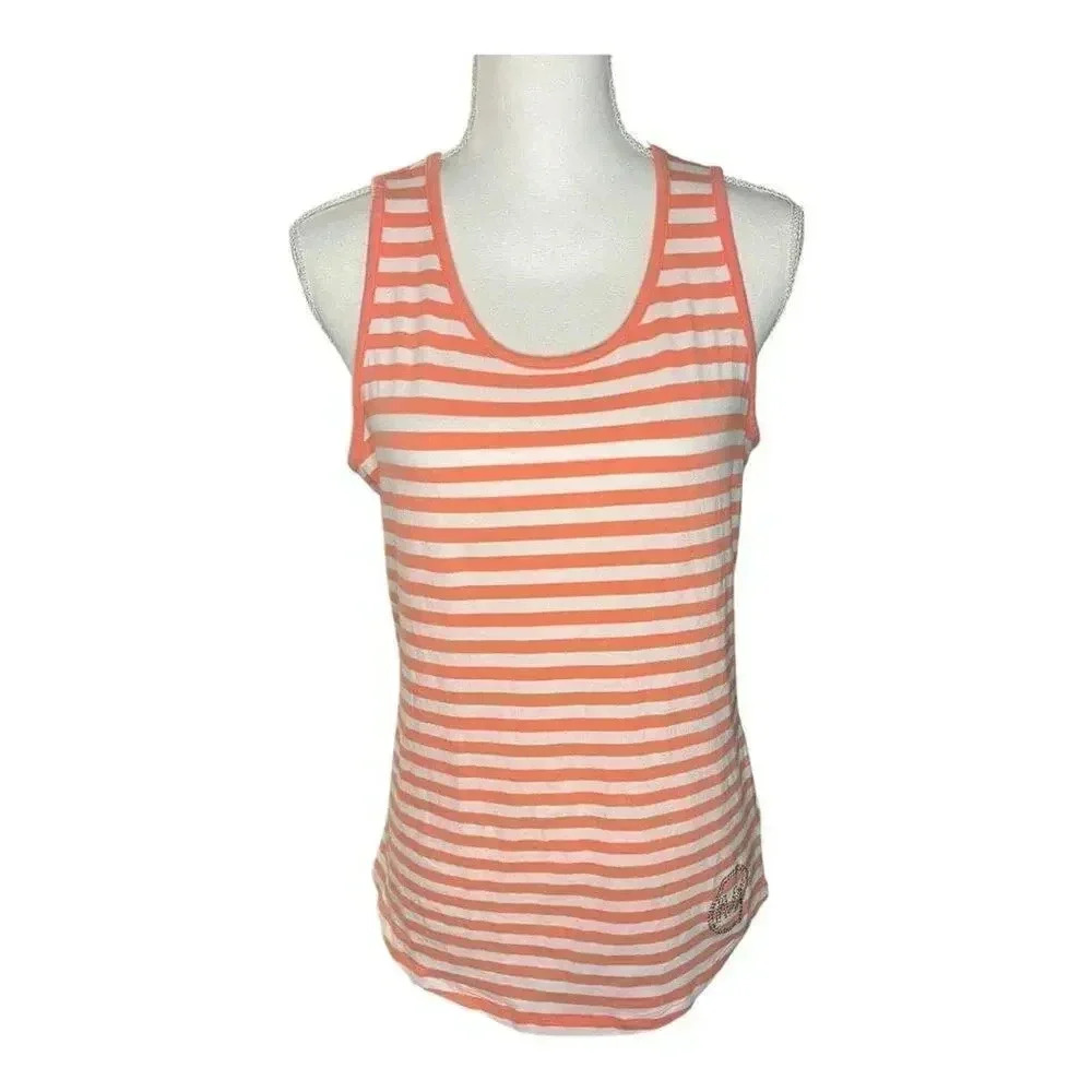 Michael Kors Women’s Medium Coral & White Sleeveless Tank Top With Bling MK Logo